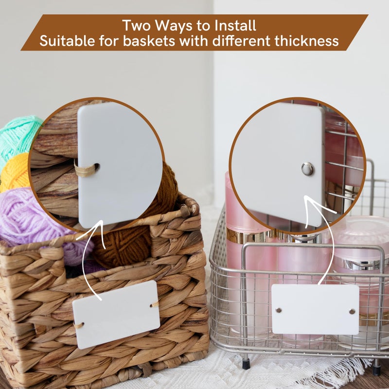 Temlum 18 Pcs Acrylic Basket Labels, Storage Tags with Chalk Marker Removable Label for Wire, Wicker, Woven Baskets & Pantry Storage (Rectangle, White) - Image 3